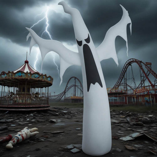6' Tall Halloween Inflatables Outdoor Decorations White Ghost, Light Up Blow Up Yard Decor With LED Light And Fan Indoor Outdoor For Garden, Lawn, Party, Holiday