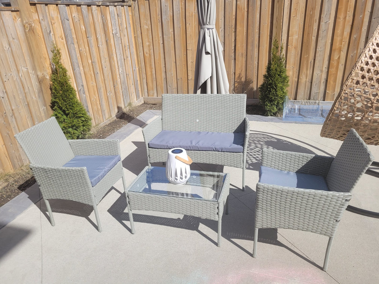 4 PC WICKER PATIO GREY SET