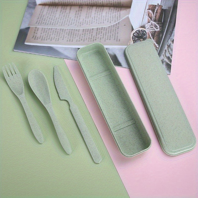 3 In 1 Camping Utensil Set, Reusable Utensils Set With Case, Travel Utensils, Portable Utensils Set, Plastic Case For Travel Picnic Camping Or Daily Use