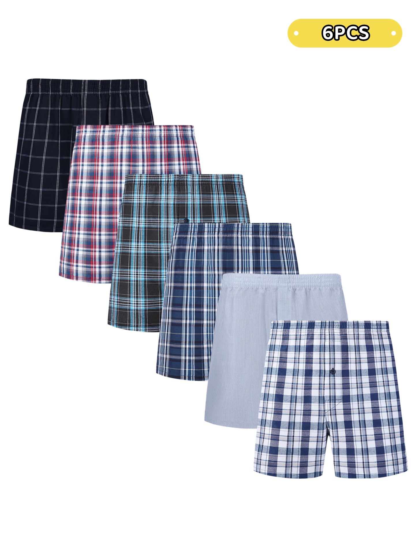 6/10 pcs JupiterSecret Men's Woven Boxer Shorts - 6 Pack, Elastic Waistband, Random Color