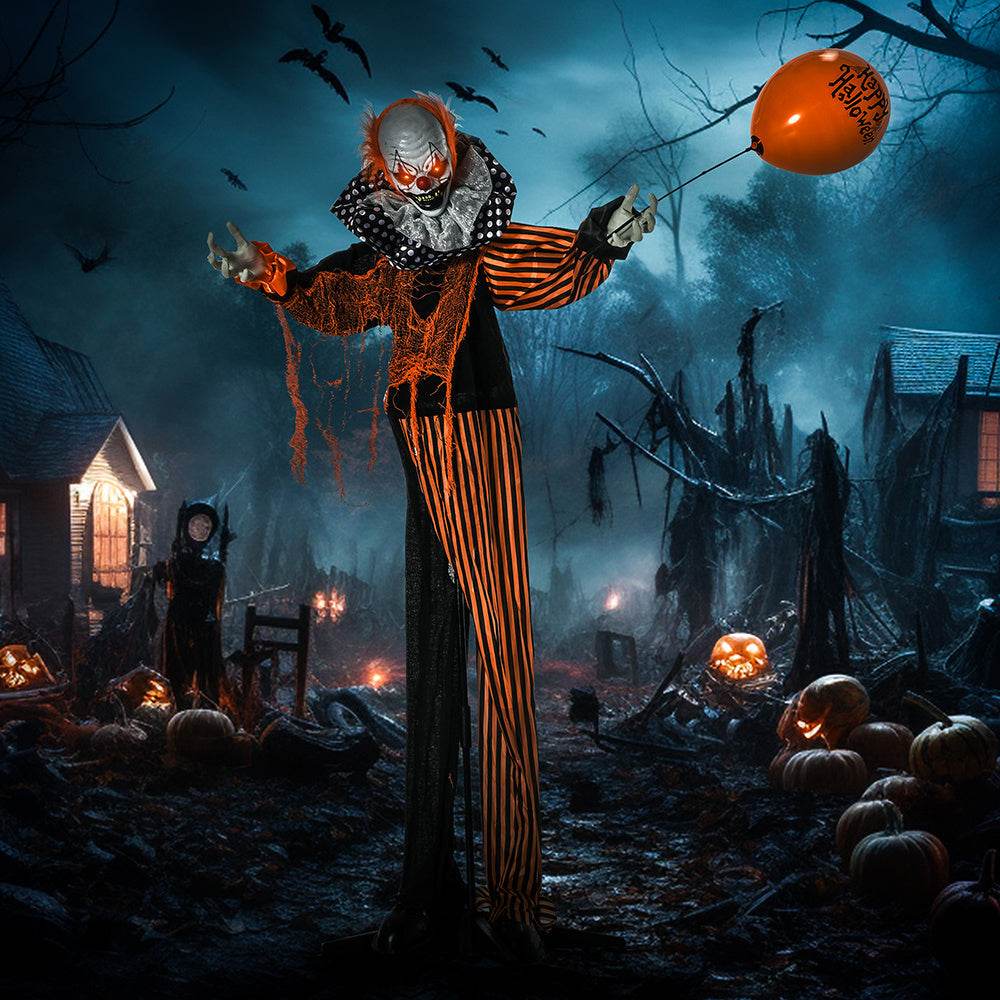 65inch Life Size Outdoor Halloween Decorations Talking Circus Clown With A Balloon, Animated Prop With Sound And Motion Activated, Light Up Eyes, Laughter