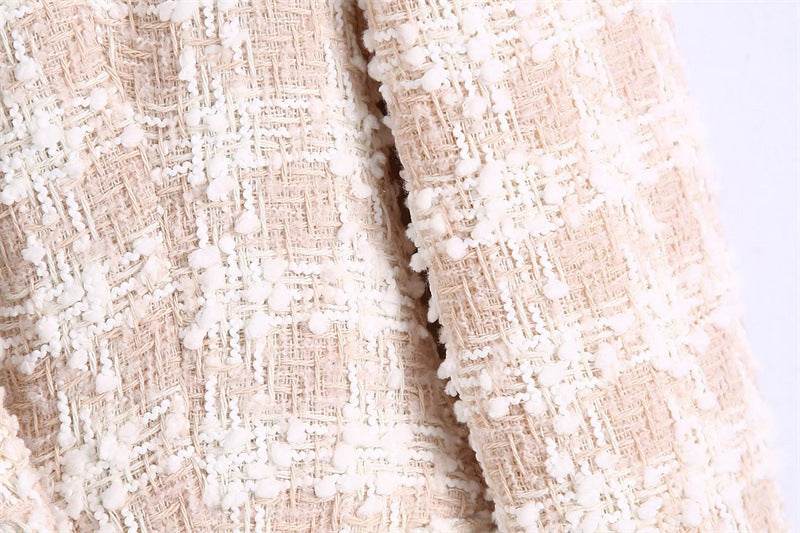 Elegant Luxury Lapel Long Sleeved Double Breasted Check tweed Blazer Women