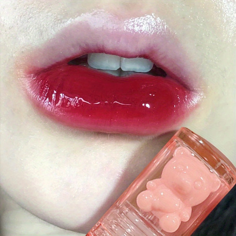 6 Color Lip Glaze, Cute Little Bear, Mirror Gloss, Jelly Lips With Sparkling Light Dew Water, Long-lasting Stain Resistant Transparent Film Forming Lip Gloss, Full Lip Color