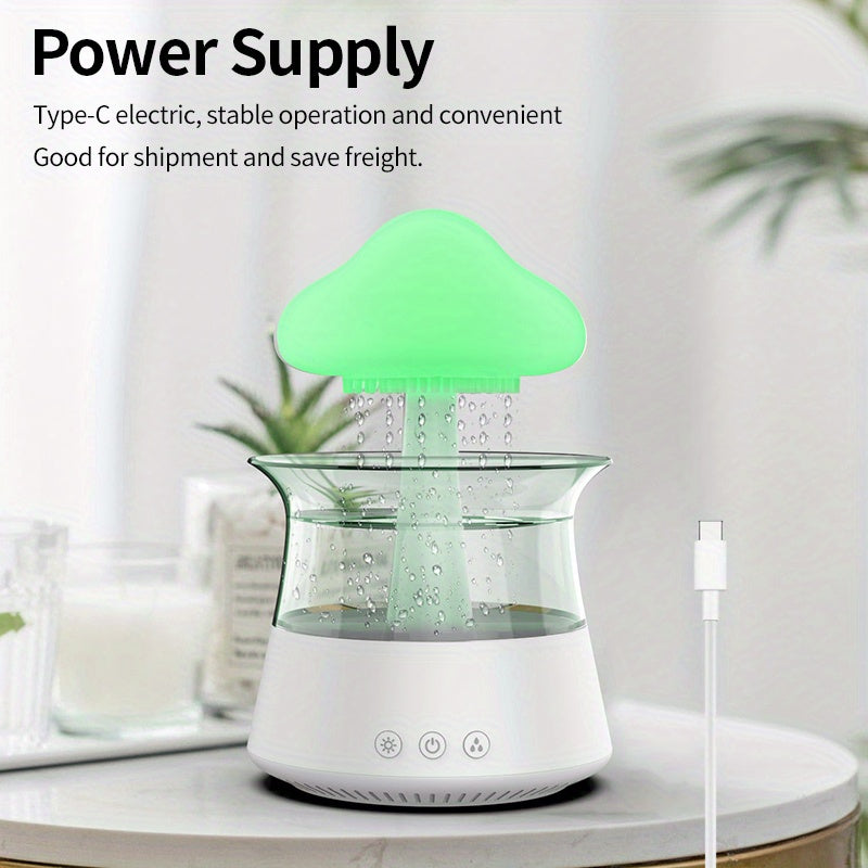 USB-Powered Zen Master Mushroom Lamp with Rain Cloud Aromatherapy Oil Diffuser, Night Light & Ultra-Quiet Humidifier - Perfect for Home or Office, White, Zen Home Decor