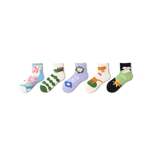 Cartoon Animals Summer Women 5pcs Low Cut Socks Set-0