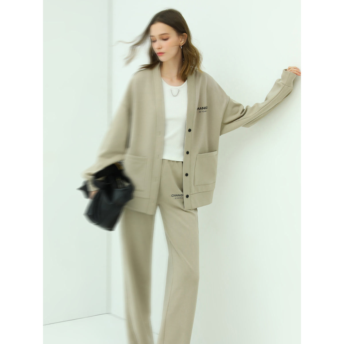 Casual Oversized Khaki Cardigan with Pockets-2