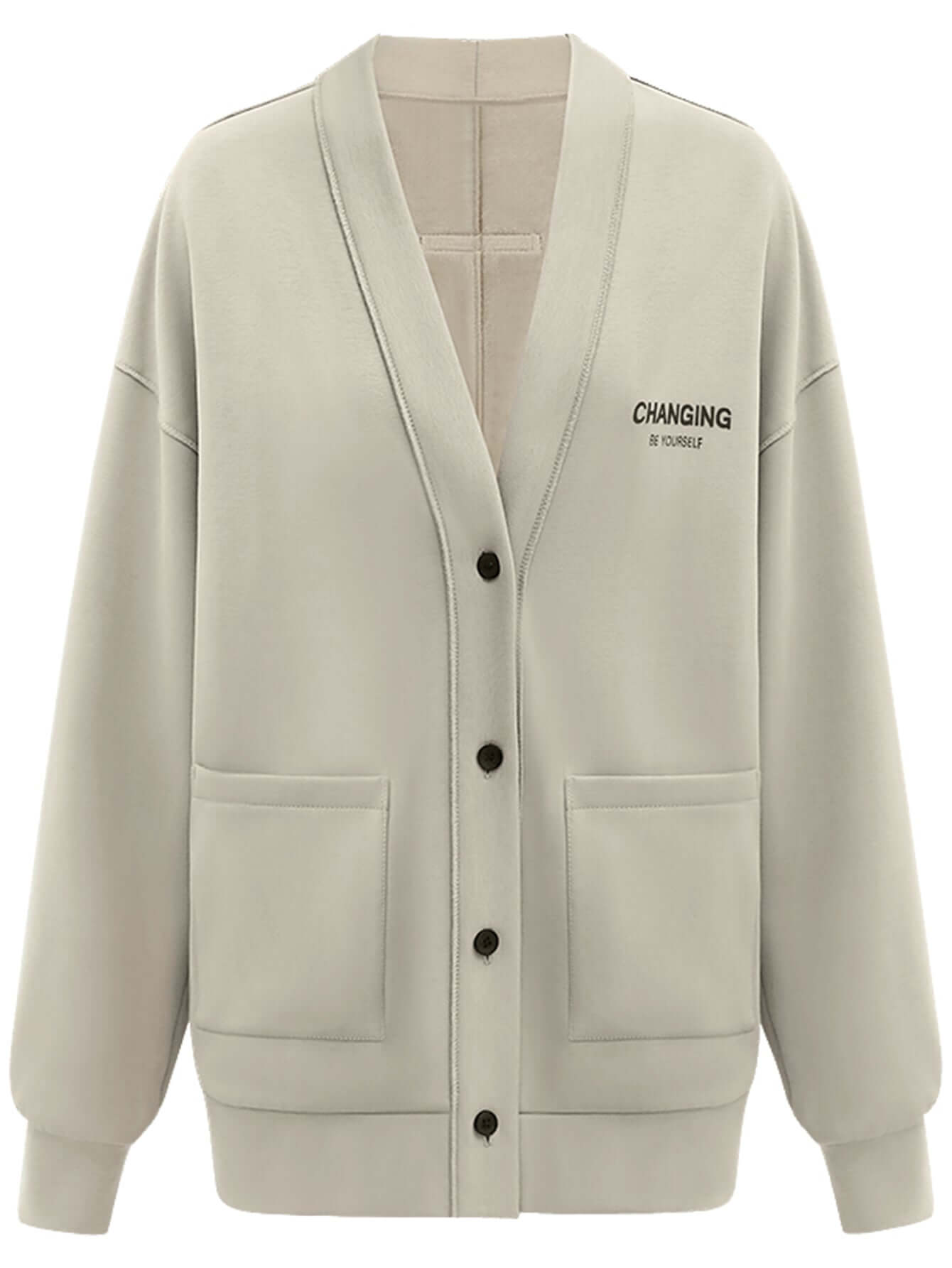Casual Oversized Khaki Cardigan with Pockets-3