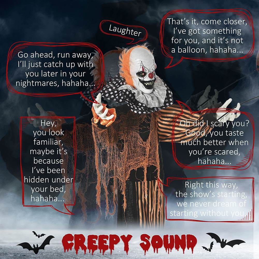 65inch Life Size Outdoor Halloween Decorations Talking Circus Clown With A Balloon, Animated Prop With Sound And Motion Activated, Light Up Eyes, Laughter