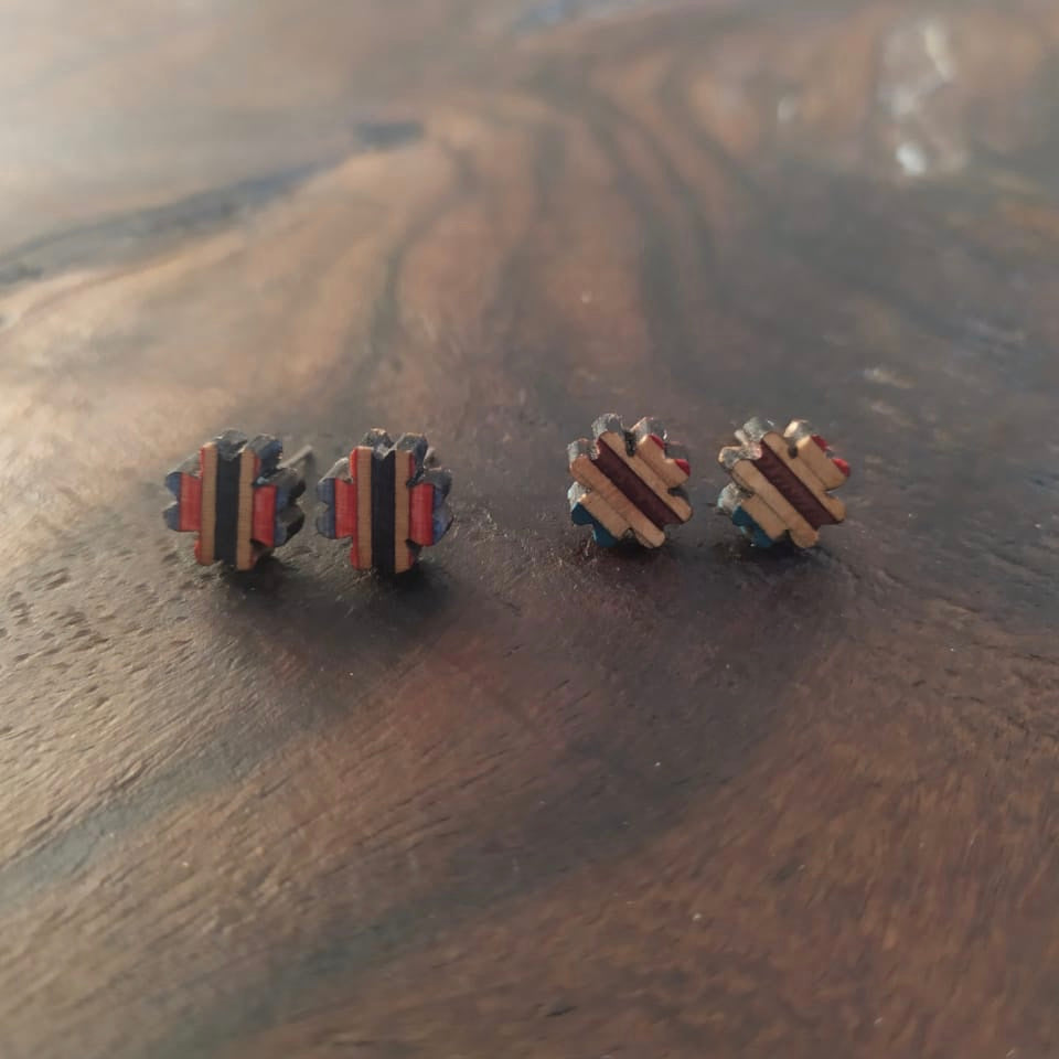 Clover Recycled Skateboard Stud Earrings-3