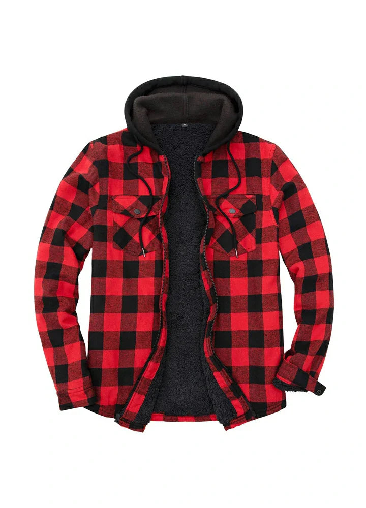 Men's Sherpa Lined Flannel Shirt Jacket with Hood,Plaid Shirt-Jac-9