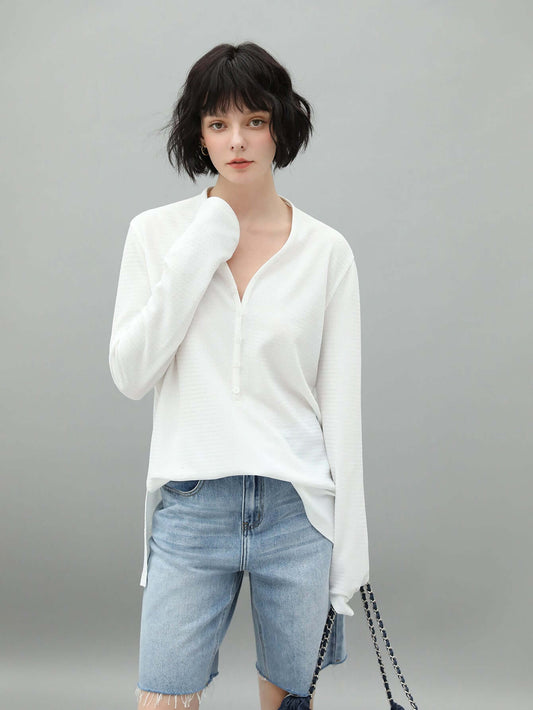 Classic V-neck Jacquard Tee-0