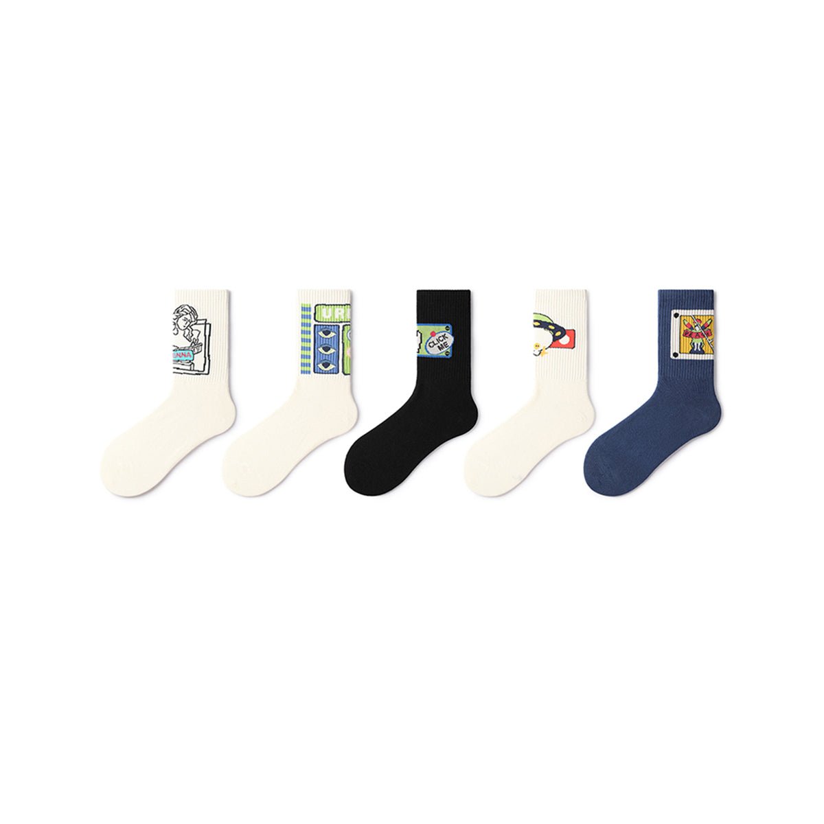 Click Me All-season Unisex 5pcs Crew Socks Set-0