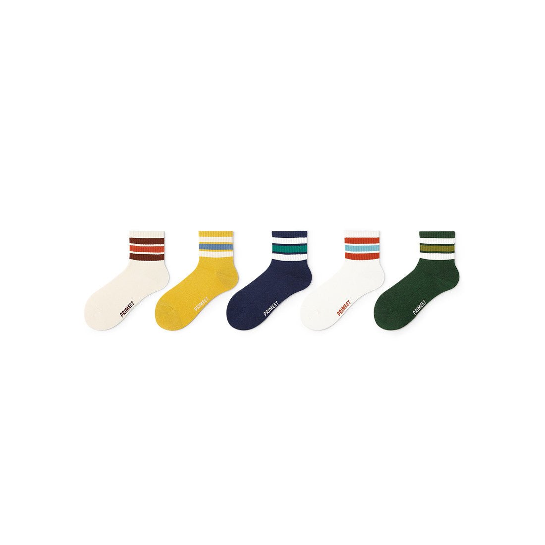 Color Pop Three Stripes All-season Women 5pcs Crew Socks Set-0