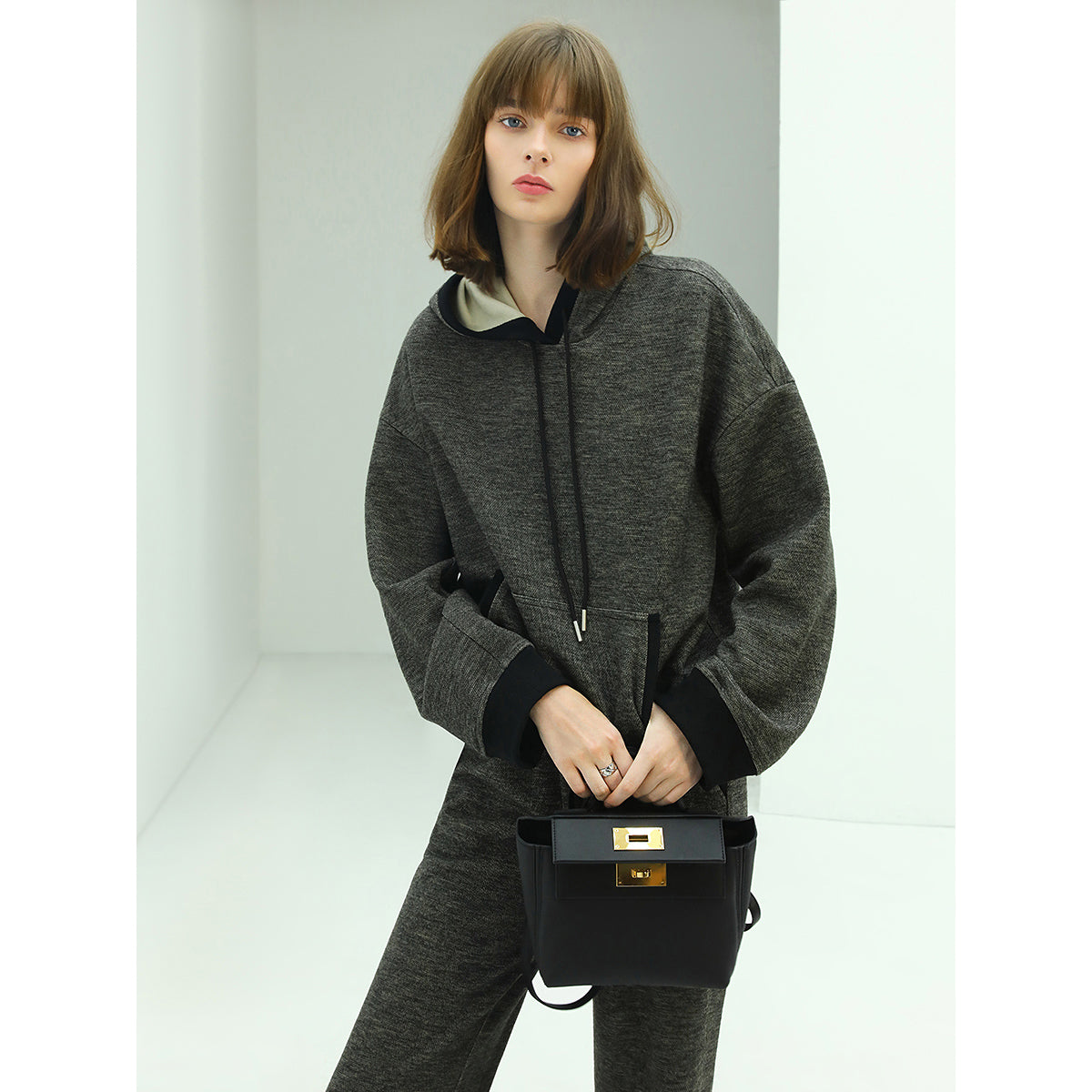 Comfy Knitted Charcoal Hooded Sweater-2