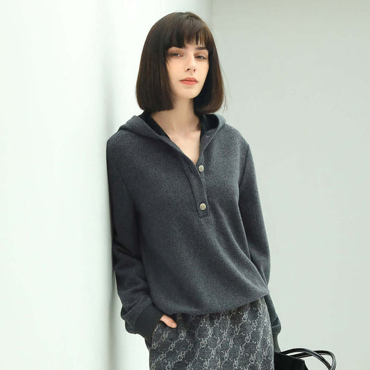 Cozy Button Up Grey Hooded Sweater-0