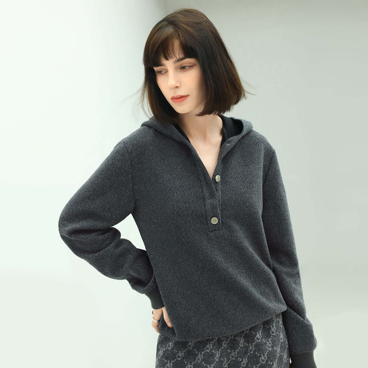 Cozy Button Up Grey Hooded Sweater-1