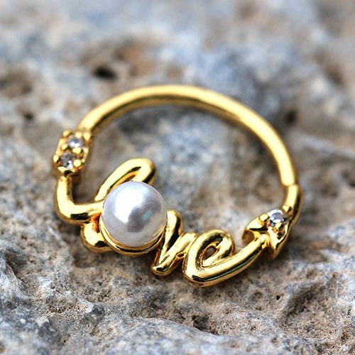 Gold Plated Jeweled "LOVE" Annealed Seamless Ring-0
