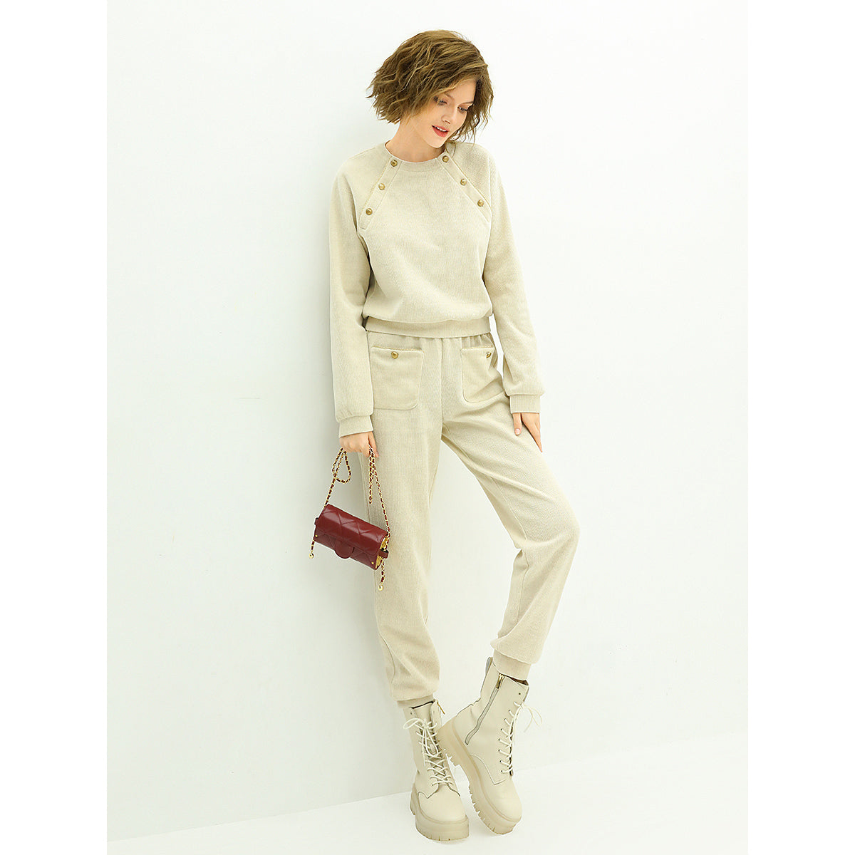 Cream Knit Swear with Gold Snap Buttons-1