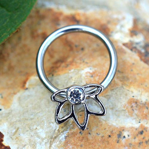 316L Stainless Steel Flower Snap-in Captive Bead Ring-0