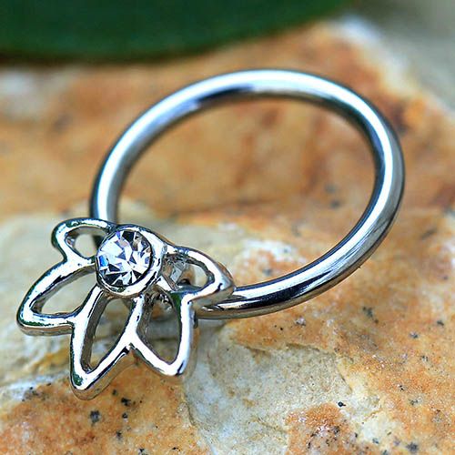 316L Stainless Steel Flower Snap-in Captive Bead Ring-1