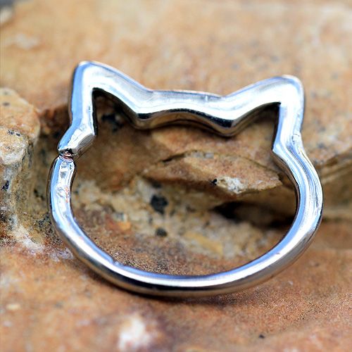 316L Stainless Steel Cat Seamless Ring / Cartilage Earring-0