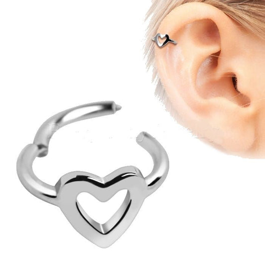 316L Stainless Steel Heart Seamless Clicker Ring - Heart Cartilage Piercing-0