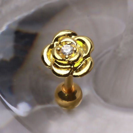 Gold Diamond Rose Cartilage Earring Cartilage Piercing Jewelry-0