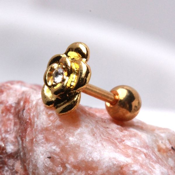 Gold Diamond Rose Cartilage Earring Cartilage Piercing Jewelry-2