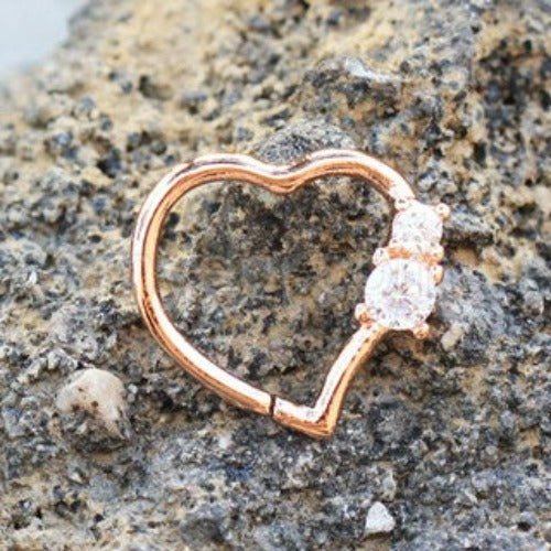 Annealed Rose Gold Jeweled Heart Cartilage Earring-0