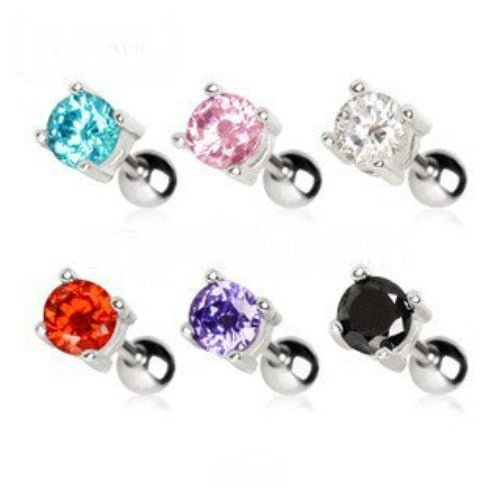 316L Surgical Steel Prong Set Round CZ Cartilage Earrings-0