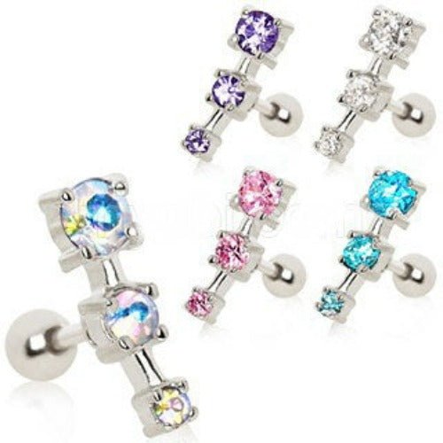 316L Surgical Steel Triple CZ Droplet Cartilage Earring-0