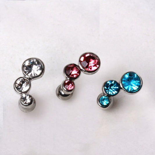 316L Surgical Steel Triple Round CZ Cartilage Earring-0