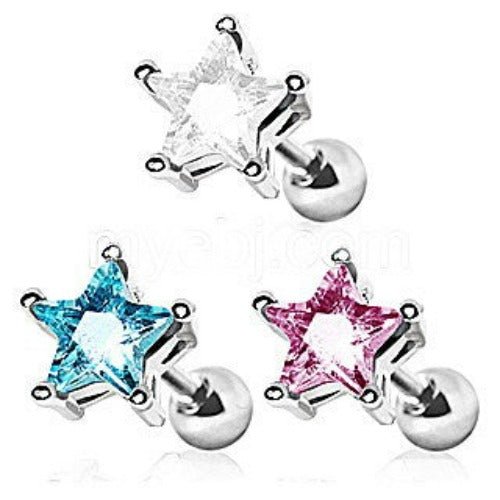 316L Surgical Steel Star CZ Stud Cartilage Earring-0