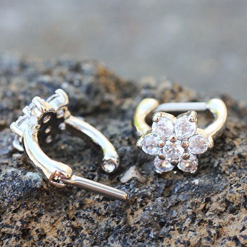 316L Stainless Steel CZ Flower Cartilage Clicker Earring-0