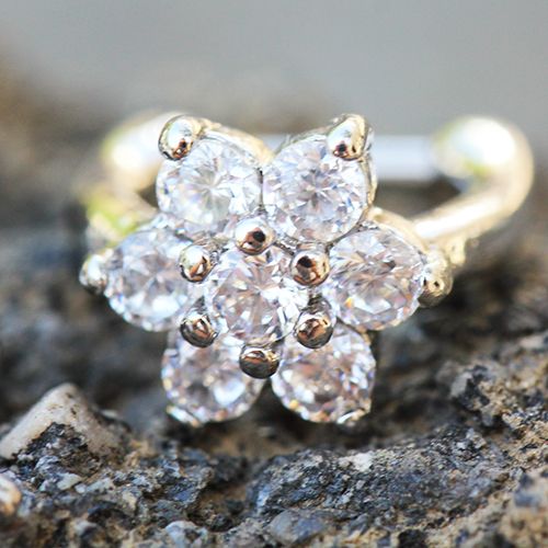316L Stainless Steel CZ Flower Cartilage Clicker Earring-1