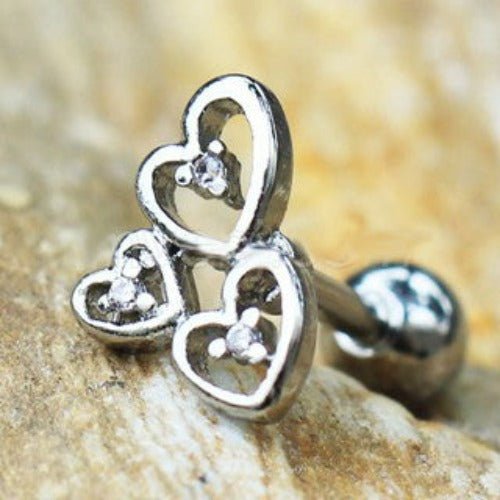 316L Stainless Steel Triple Lovely Heart Cartilage Earring-0