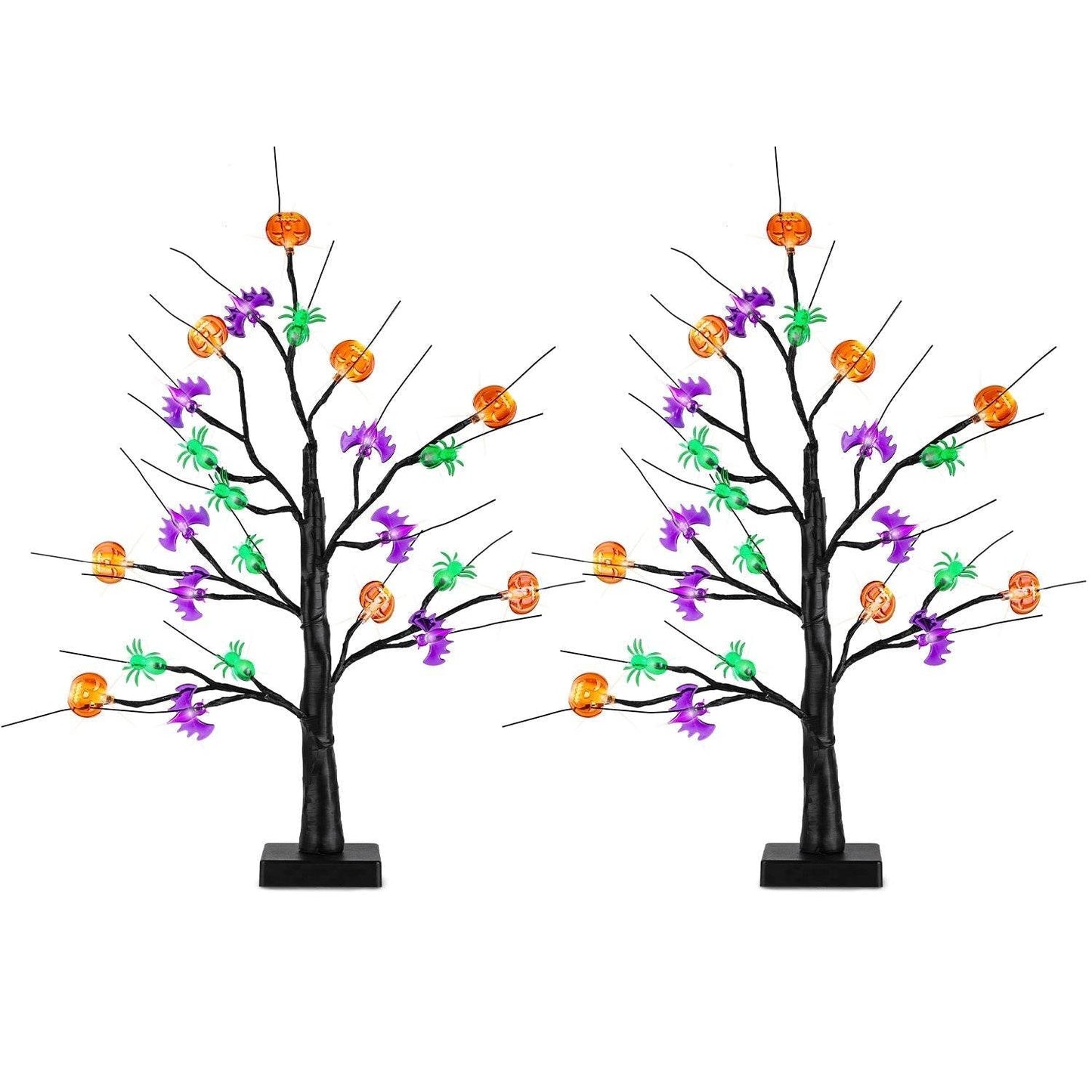 2Pack 1.97FT Lighted Halloween Trees Halloween Indoor Decorations Black Halloween Tree Lights With Timer Adjustable Twigs For Tabletop Party