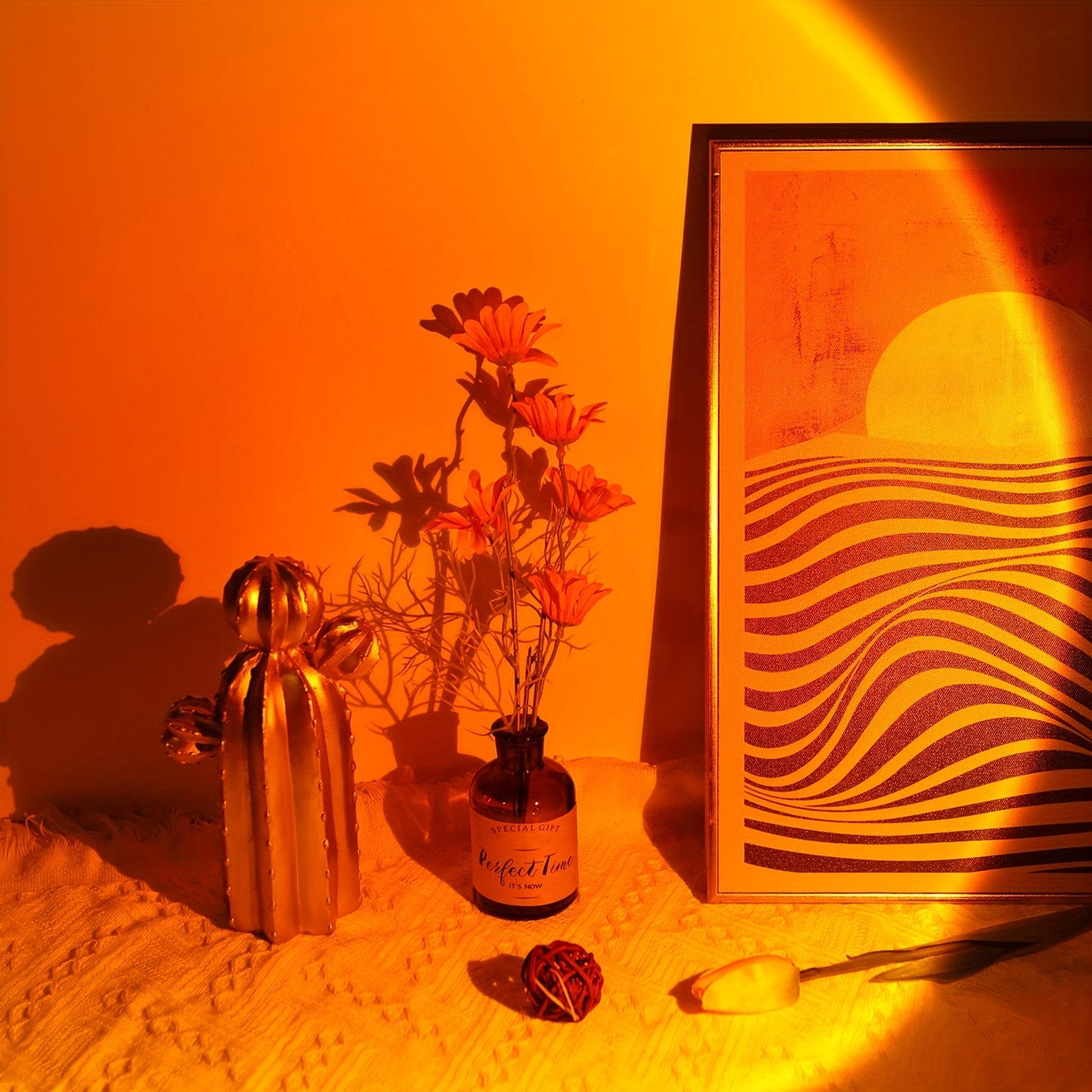 1pc USB-Powered LED Sunset Lamp Projector - Cozy Ambient Night Light with Warm Orange Glow for Bedroom, Living Room Decor & Photography, Energy-Efficient Tabletop Design, Lamp for Bedroom