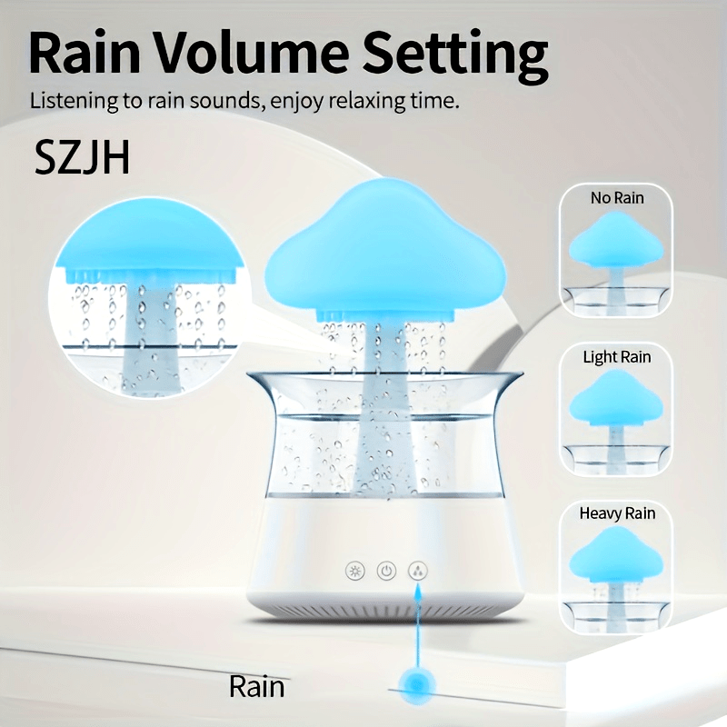 USB-Powered Zen Master Mushroom Lamp with Rain Cloud Aromatherapy Oil Diffuser, Night Light & Ultra-Quiet Humidifier - Perfect for Home or Office, White, Zen Home Decor