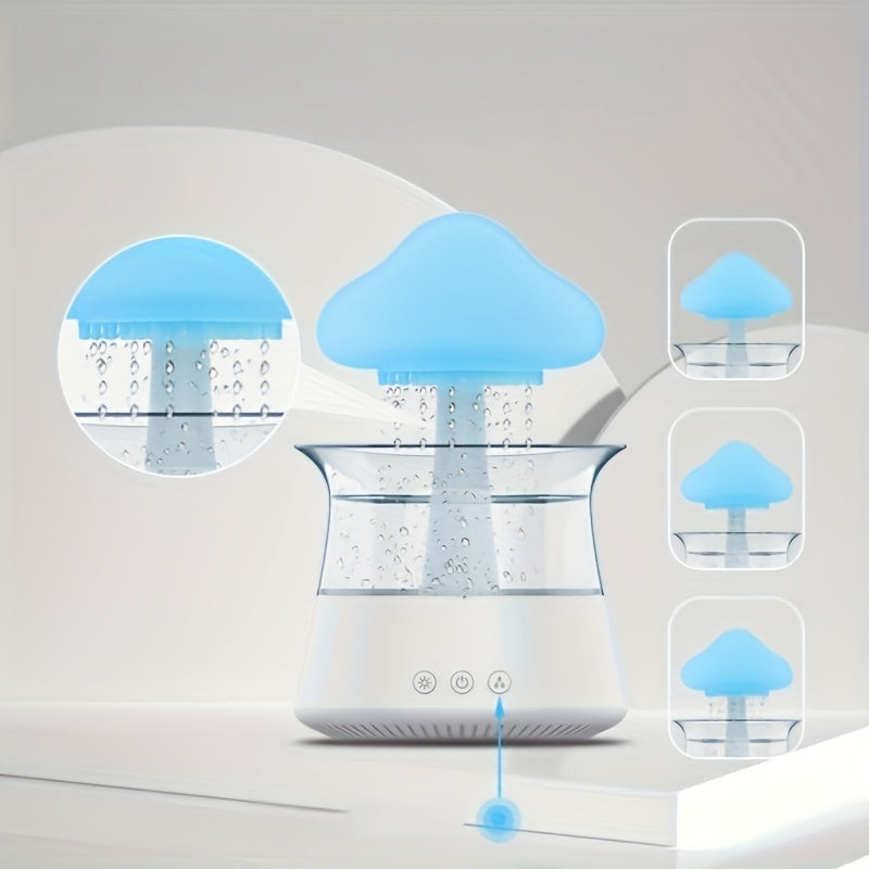 USB-Powered Zen Master Mushroom Lamp with Rain Cloud Aromatherapy Oil Diffuser, Night Light & Ultra-Quiet Humidifier - Perfect for Home or Office, White, Zen Home Decor