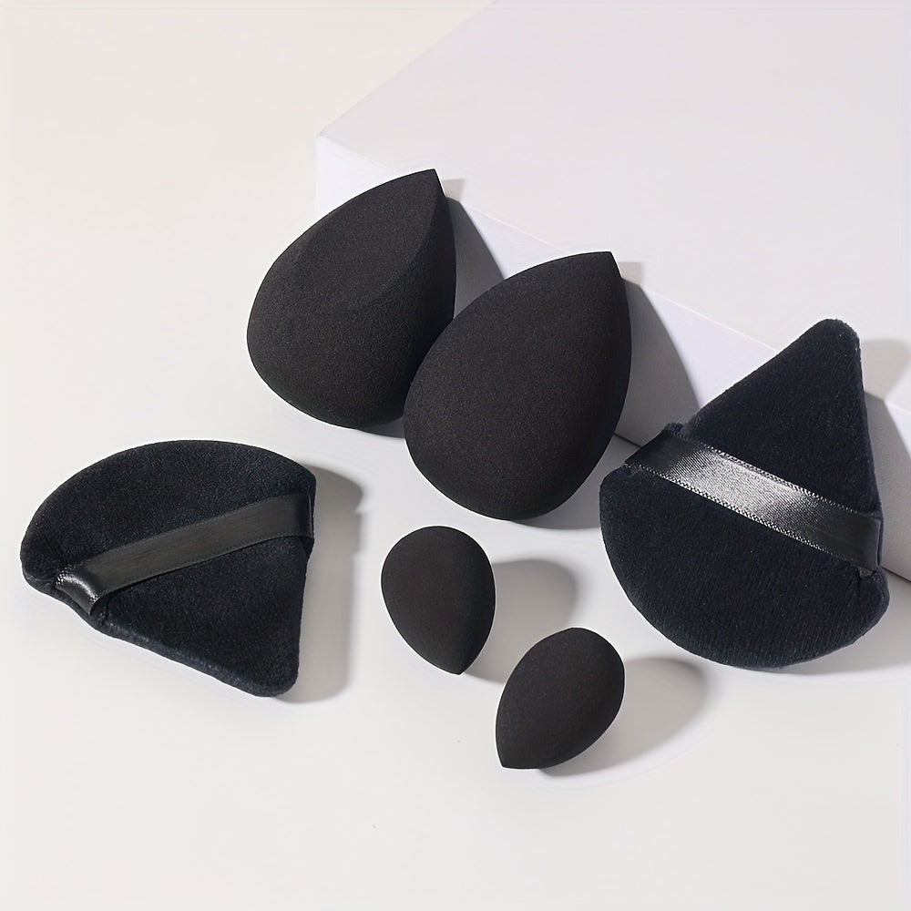 6pcs Face Makeup Sponge Puff Set, 2pcs Large Makeup Sponge & 2pcs Mini Makeup Beauty Blender & 2pcs Fan-shaped Soft Velvet Makeup Puffs, Flawless For Liquid Cream Powder, Ideal For Makeup Beginner, Black
