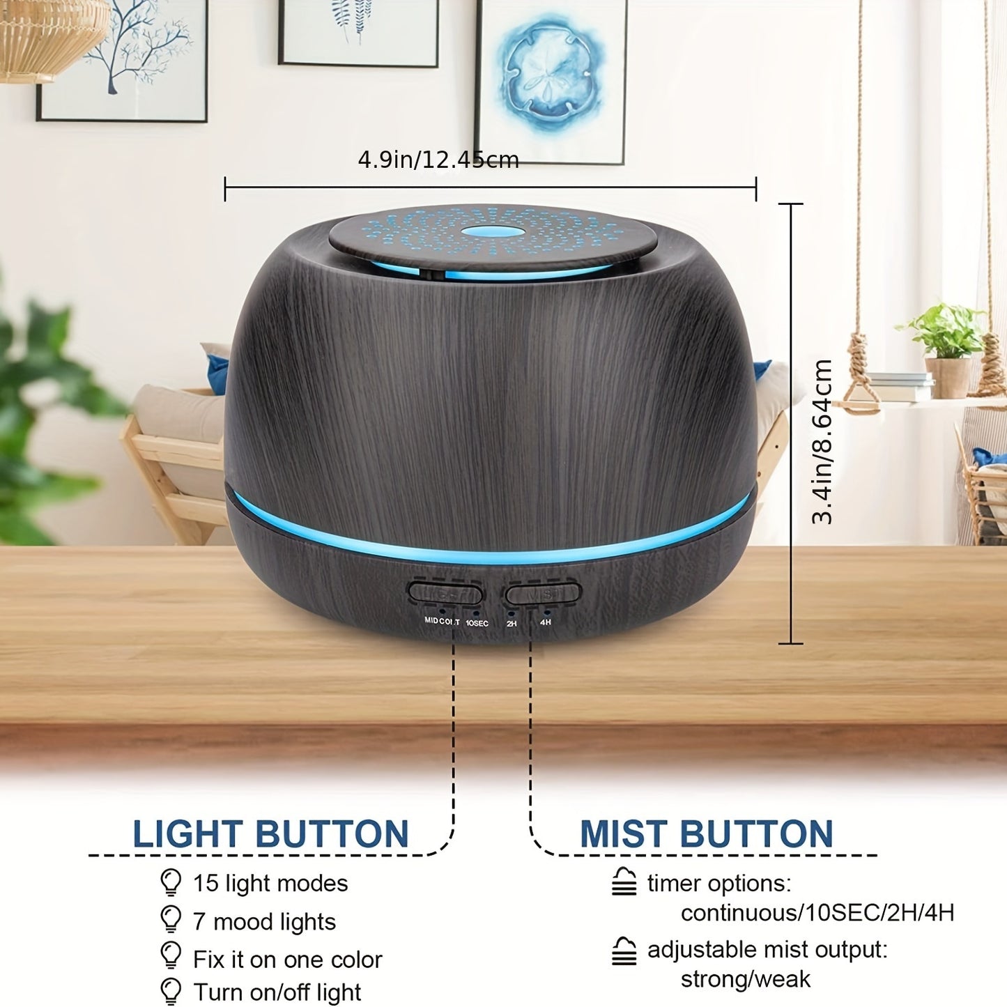 1pc 300ml AromaMaster Essential Oil Diffuser - 7-Color LED, Remote Control, USB Powered, Waterless Auto-Off, Aromatherapy Scent Air Humidifier for Room, Office - Compact, Portable, Whisper-Quiet Operation