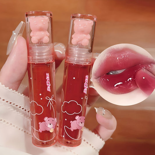 6 Color Lip Glaze, Cute Little Bear, Mirror Gloss, Jelly Lips With Sparkling Light Dew Water, Long-lasting Stain Resistant Transparent Film Forming Lip Gloss, Full Lip Color