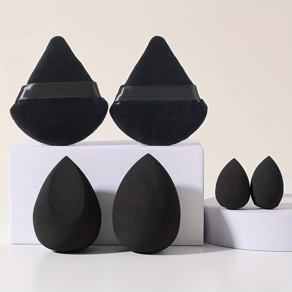 6pcs Face Makeup Sponge Puff Set, 2pcs Large Makeup Sponge & 2pcs Mini Makeup Beauty Blender & 2pcs Fan-shaped Soft Velvet Makeup Puffs, Flawless For Liquid Cream Powder, Ideal For Makeup Beginner, Black