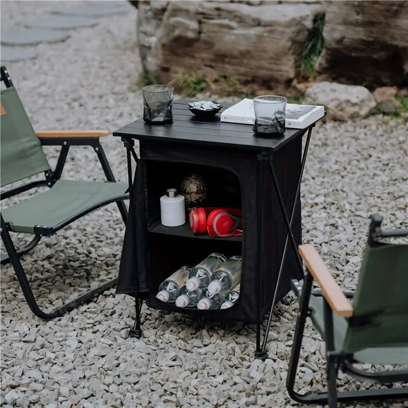 Portable Aluminum Alloy Folding Table for Outdoor Camping - Black-2