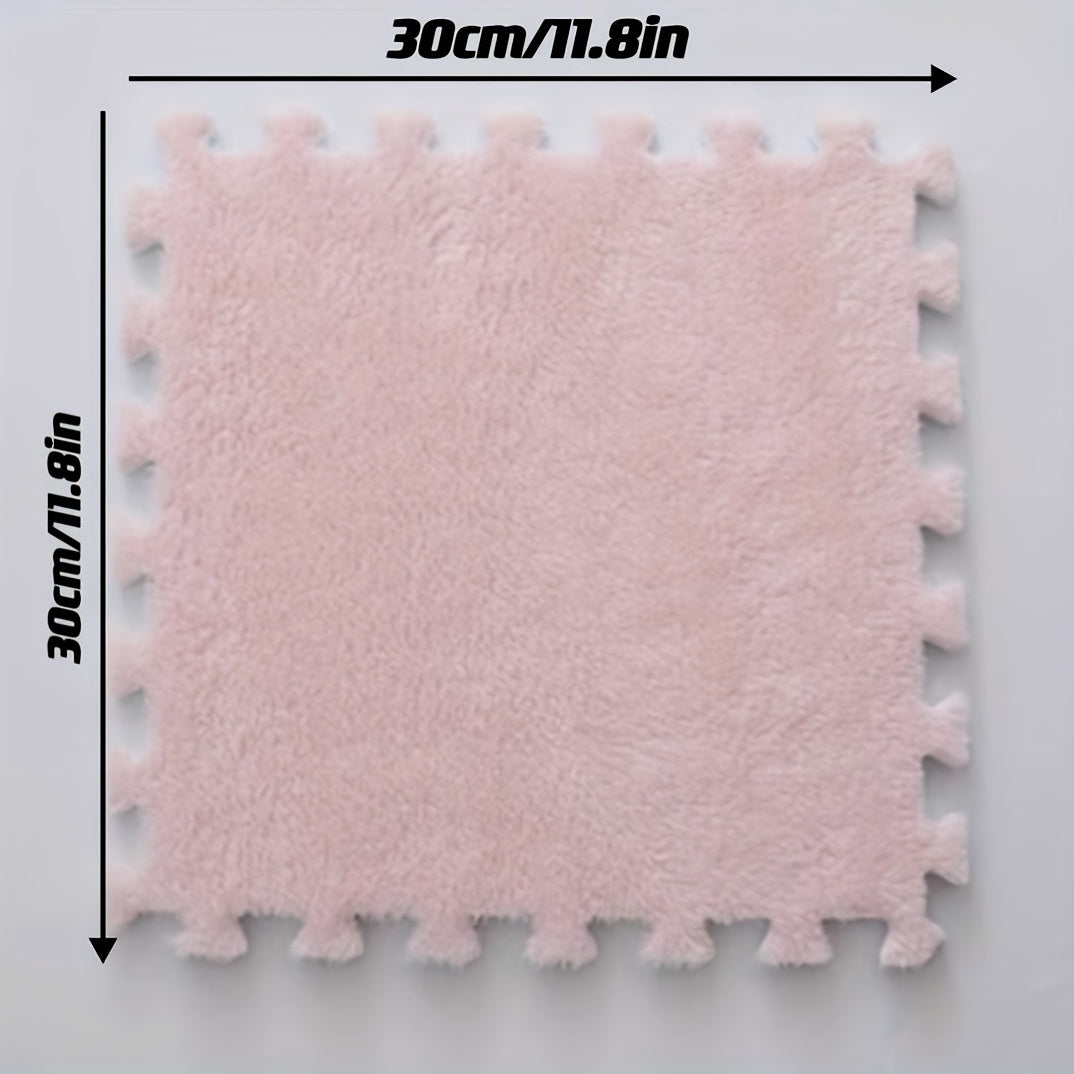 12pcs, Foam Puzzle Floor Mat Rug, Cute Pink Puzzle Floor Mat Interlocking Fluffy Flooring Tiles Soft Climbing Area Rugs Plush Interlocking Carpet Tiles For Home Playroom Bedroom Decor, Bedroom Accessories, Removable And Washa