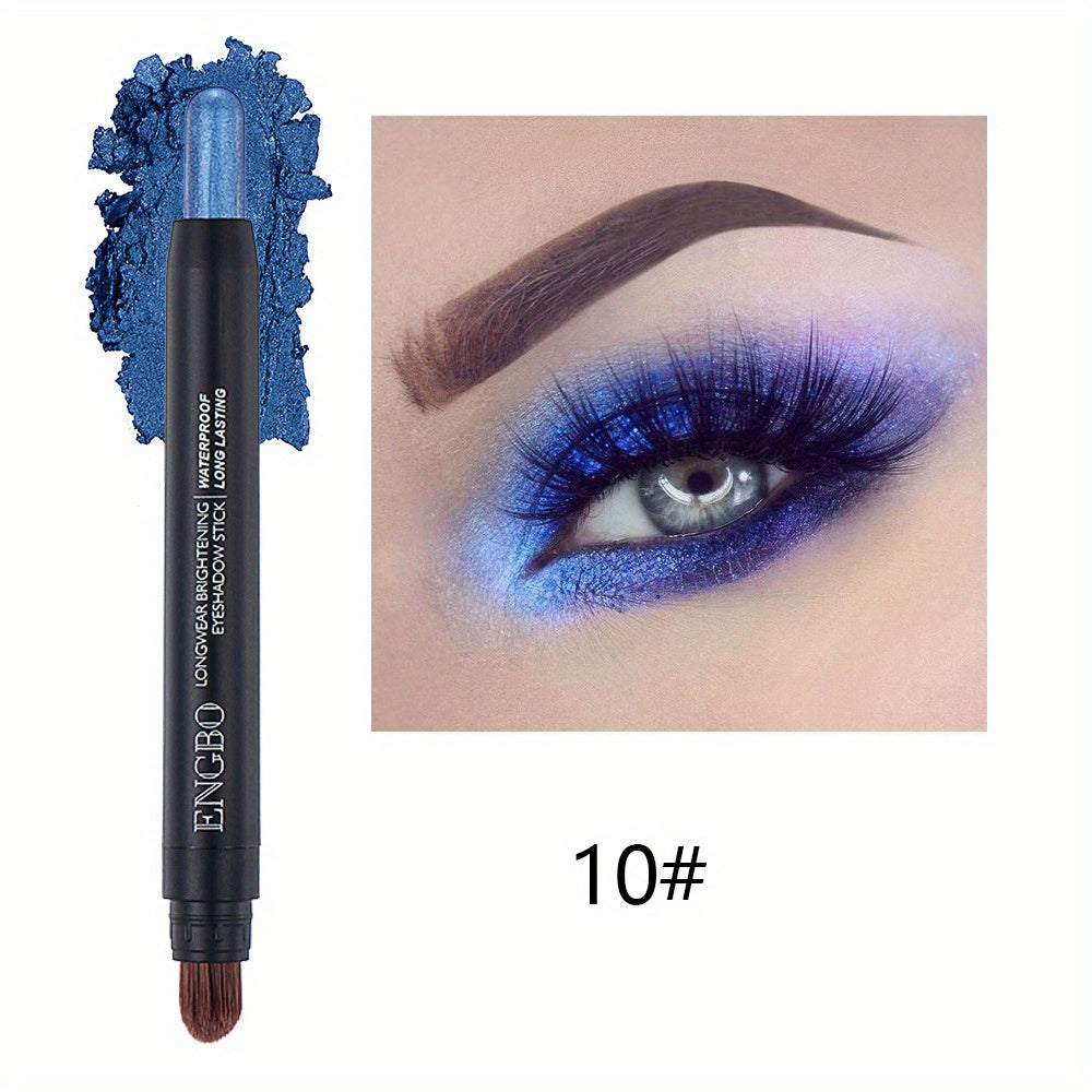 12-Color Smudge-Proof Eyeshadow Stick with Brush Head - Glitter, Matte, and Shimmer Crayon for Long-Lasting Makeup For Music Festival