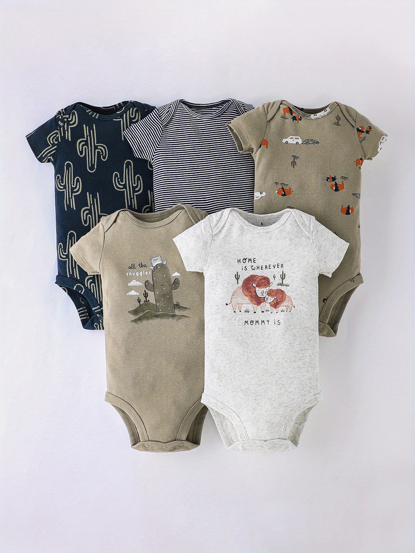 Five-piece Set of Infant and Toddler Short Sleeve Triangle Onesies