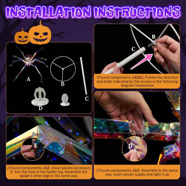 3ft Prism Spider, Illusion, 340 Purple Copper Wire Light, 4.5V 3.6W Halloween Standing Decoration US Specification