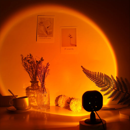 1pc USB-Powered LED Sunset Lamp Projector - Cozy Ambient Night Light with Warm Orange Glow for Bedroom, Living Room Decor & Photography, Energy-Efficient Tabletop Design, Lamp for Bedroom